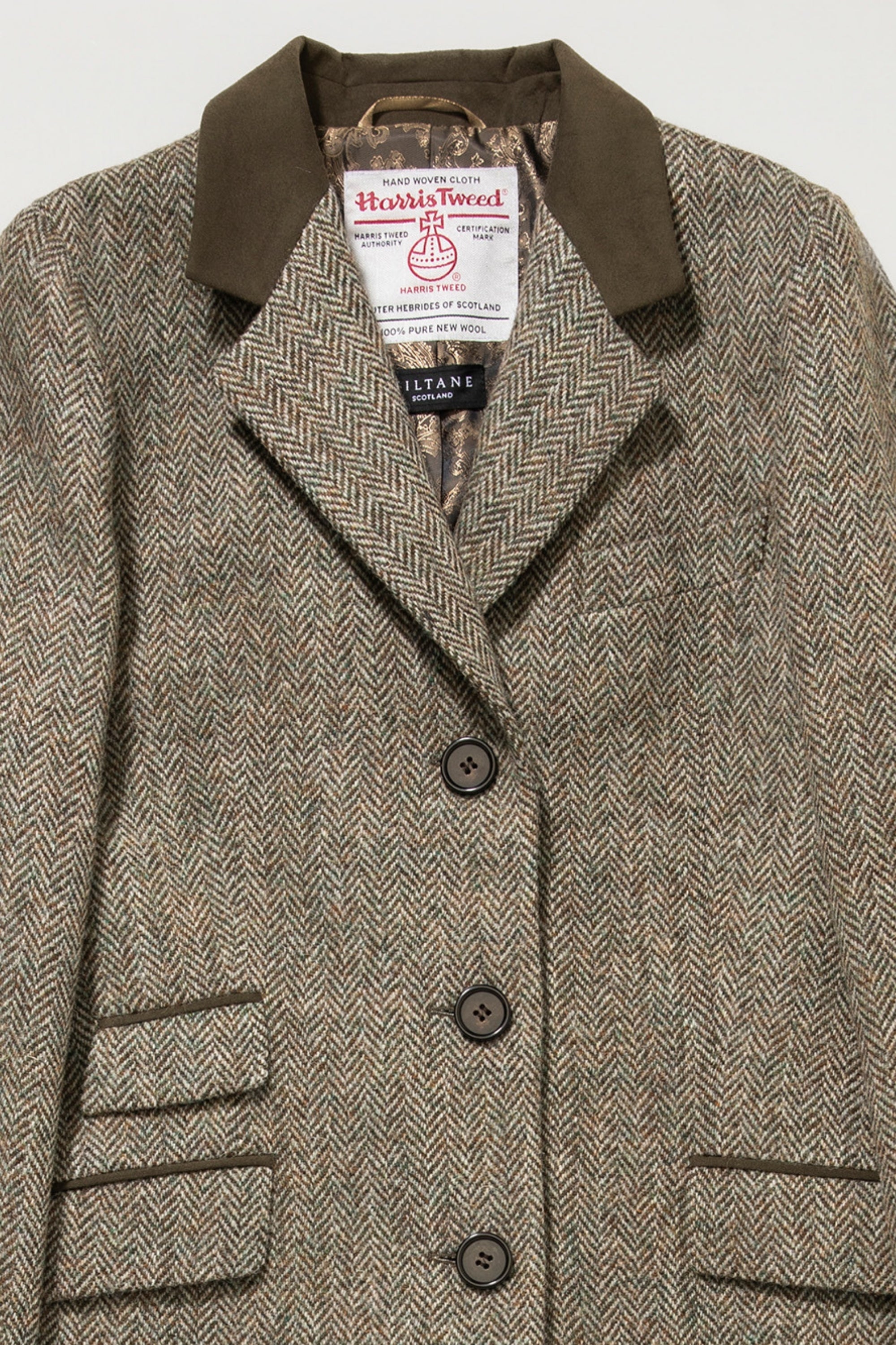 Women's Harris Tweed Tori Coat - Green Lovat Herringbone – Kiltane