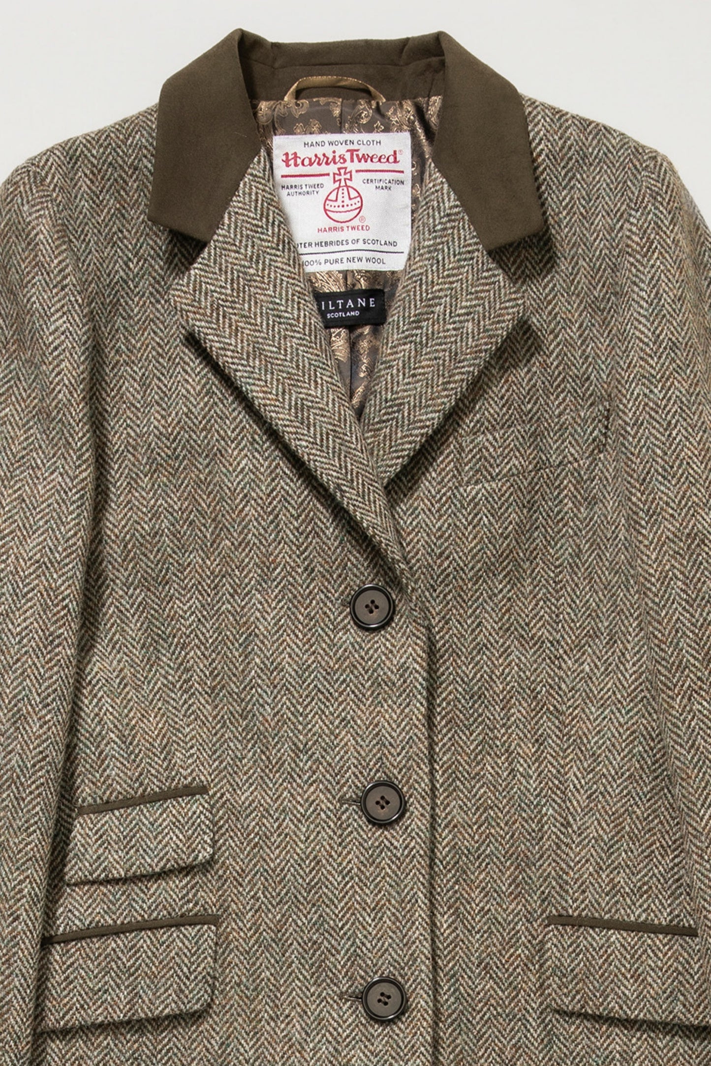 Women's Harris Tweed Tori Coat - Green Lovat Herringbone