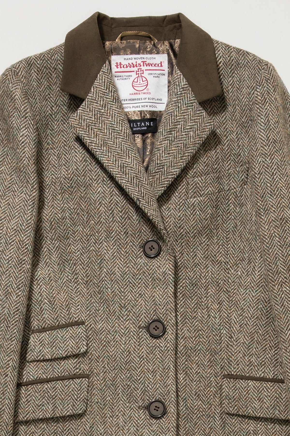 Women's Harris Tweed Tori Coat - Green Lovat Herringbone
