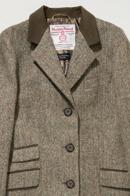 Women's Harris Tweed Tori Coat - Green Lovat Herringbone
