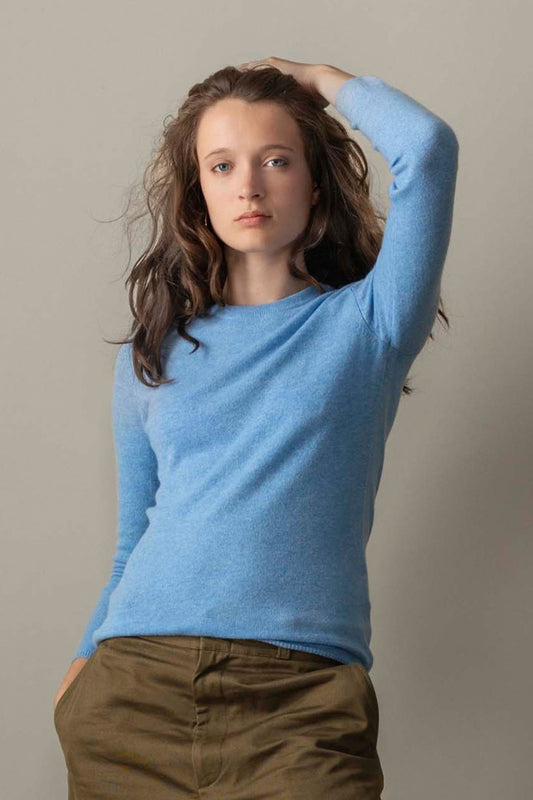Women's Cashmere Crew Neck Jumper - Glacier