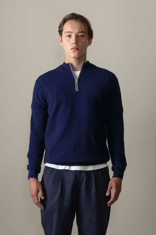 Men's Cashmere Half Zip Jumper - Navy