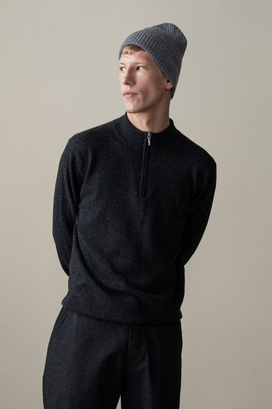 Men's Cashmere Half Zip Jumper - Charcoal