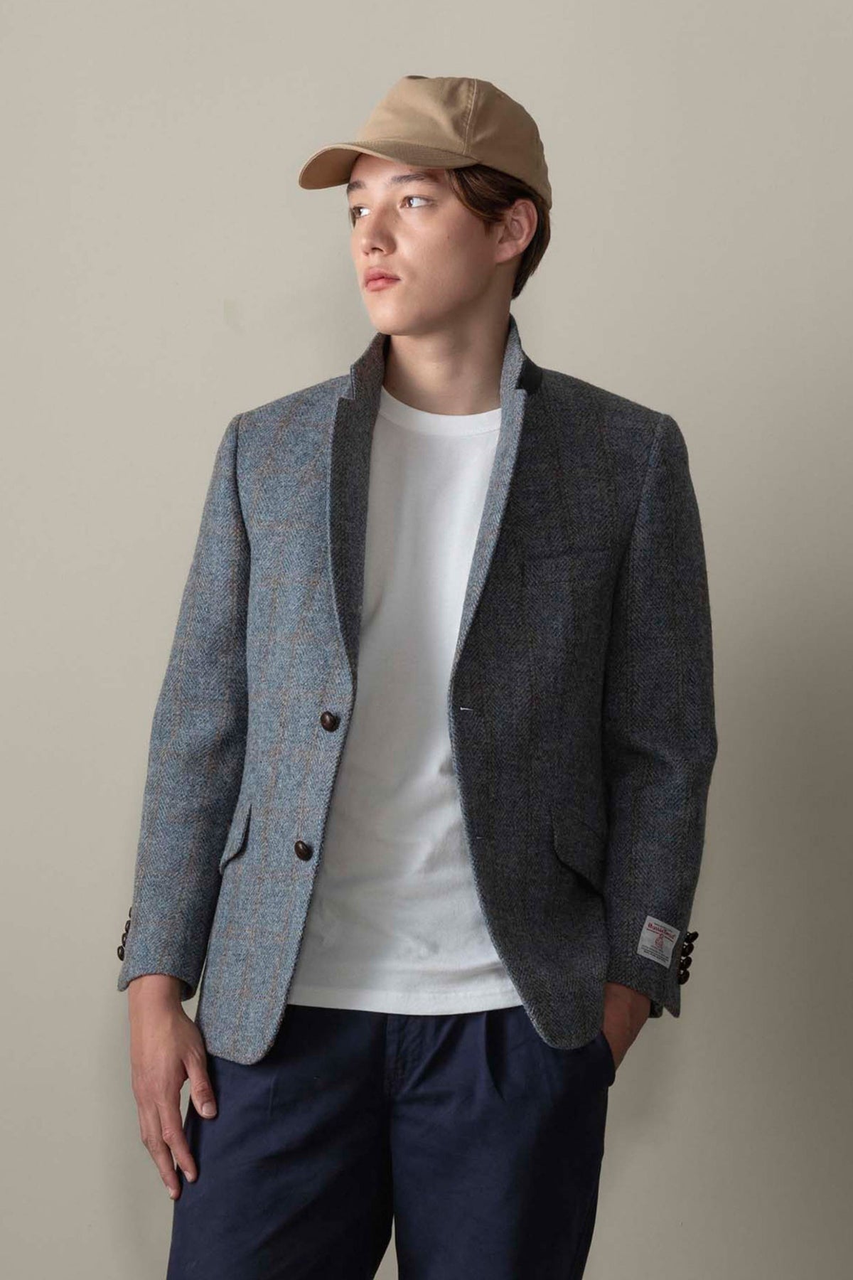 Men's Harris Tweed Finlay Jacket - Mid Blue Brown Windowpane