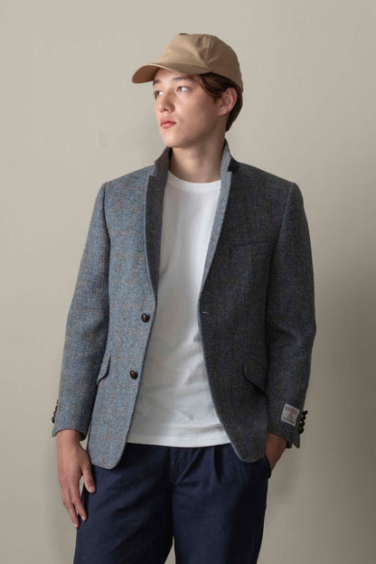 Men's Harris Tweed Finlay Jacket - Mid Blue Brown Windowpane