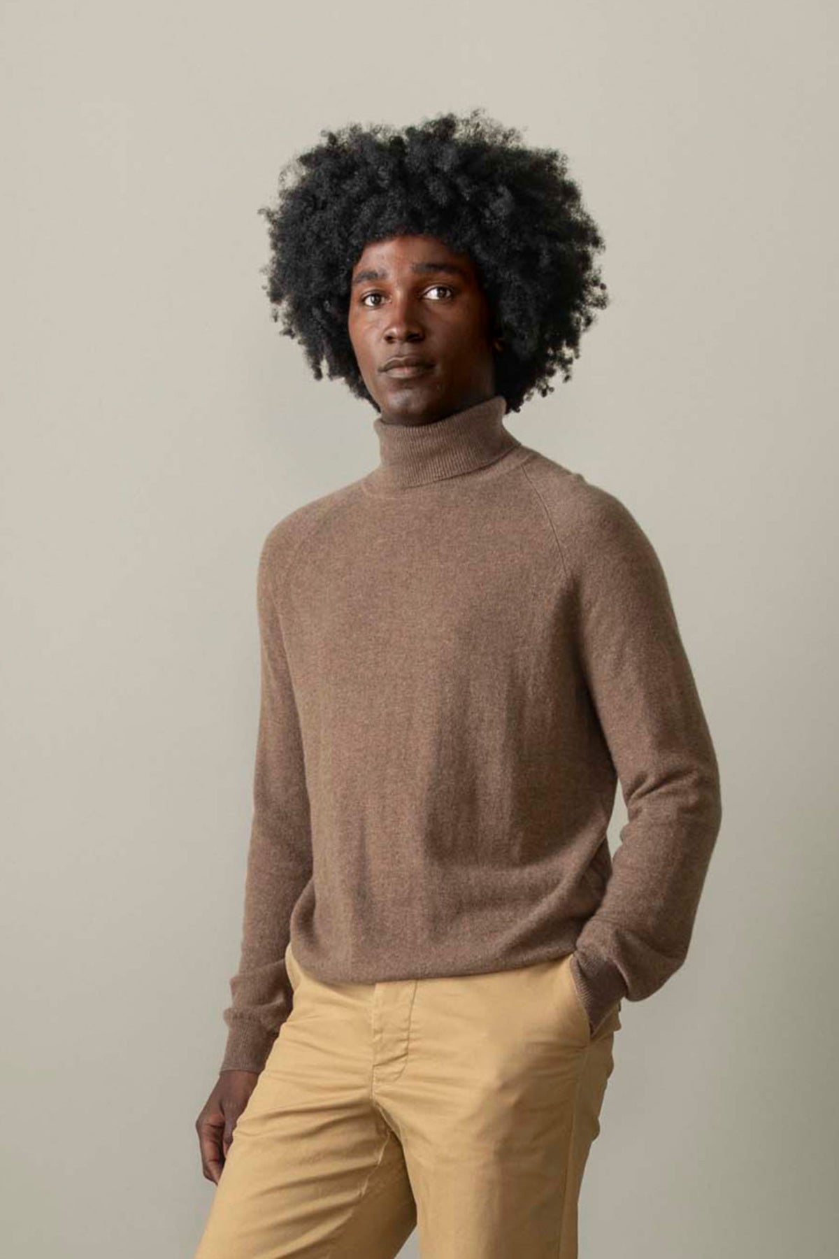 Men's Cashmere Roll Neck Jumper - Squirrel
