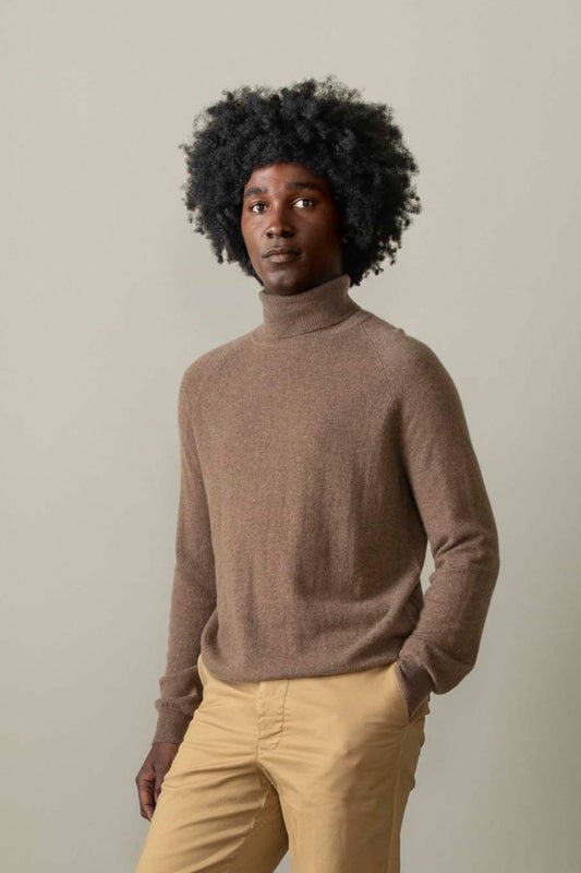 Men's Cashmere Roll Neck Jumper - Squirrel