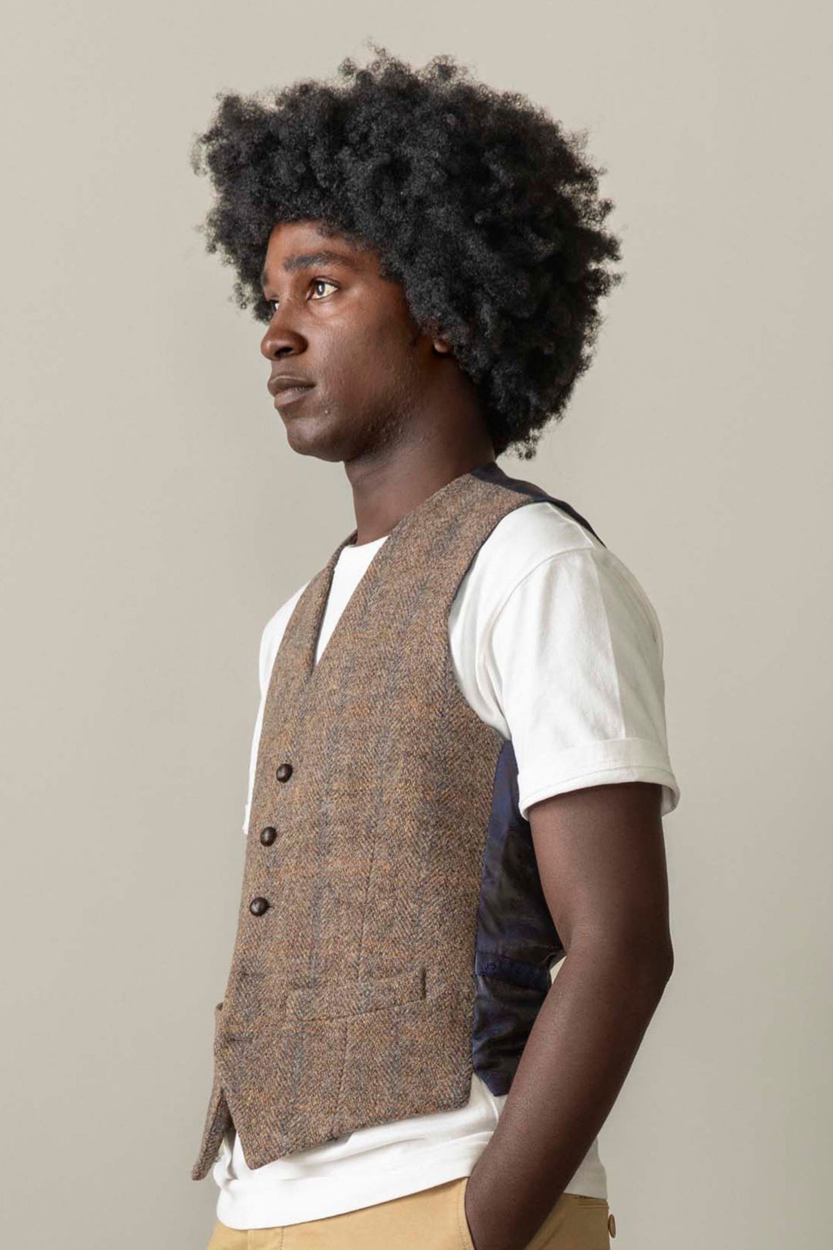 Harris Tweed Iain Waistcoat - Brown Blue Windowpane