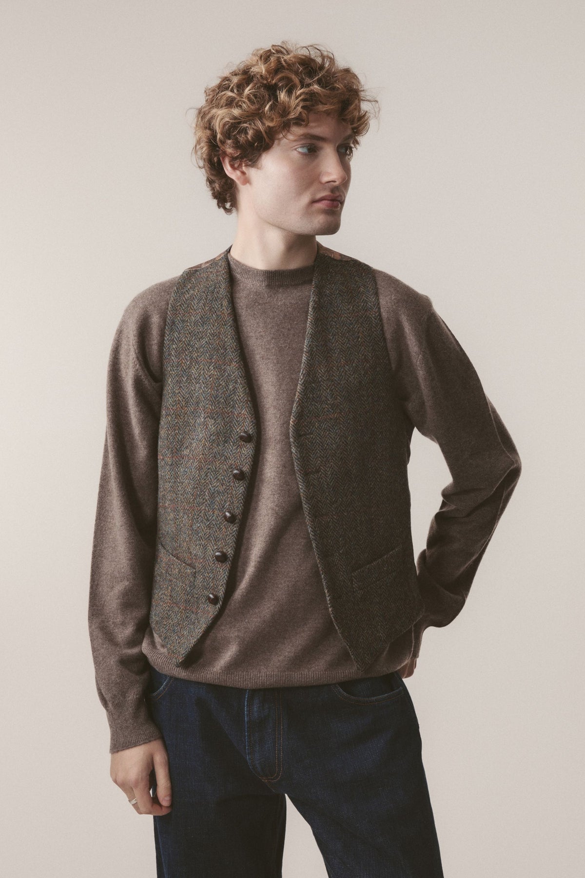 Harris Tweed Iain Waistcoat - Brown Check