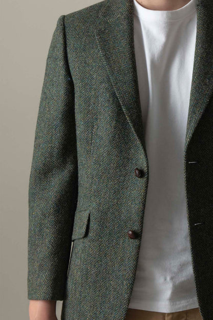 Men's Harris Tweed Finlay Jacket - Dark Green Herringbone