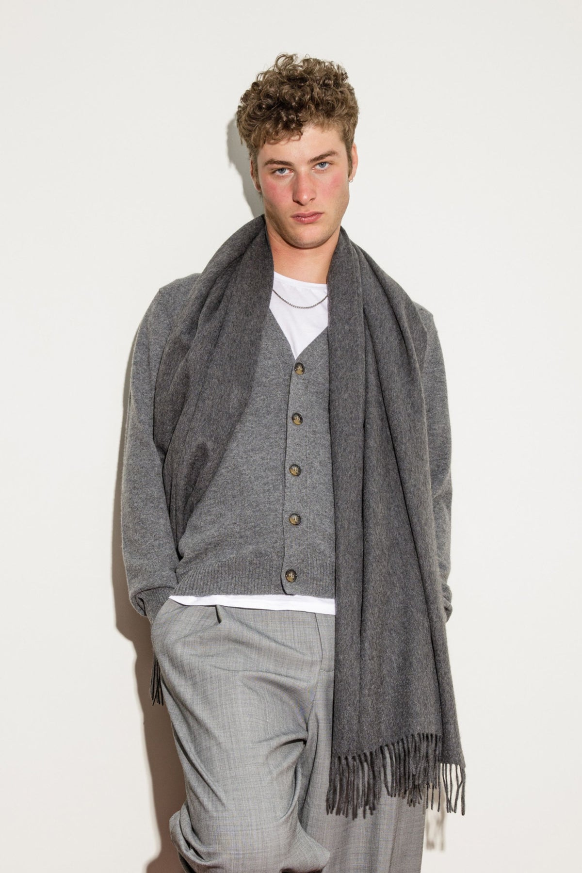 Solid Cashmere Stole - Steinway Grey