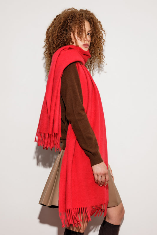 Solid Cashmere Wide Scarf - Red