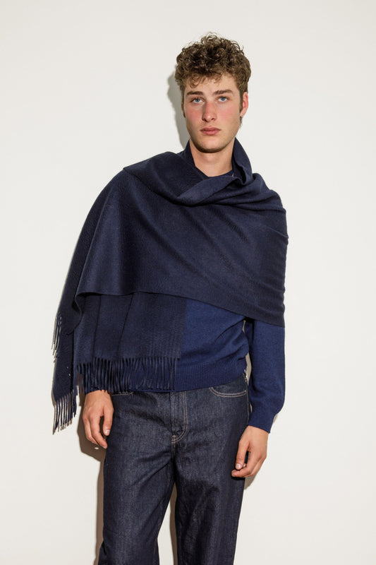 Solid Cashmere Stole - Dark Navy