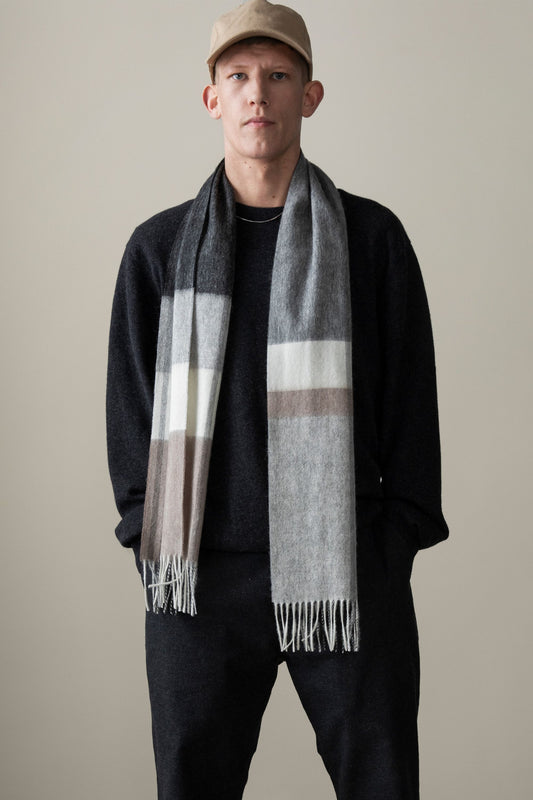 Contemporary Check Lambswool Scarf - Monochrome