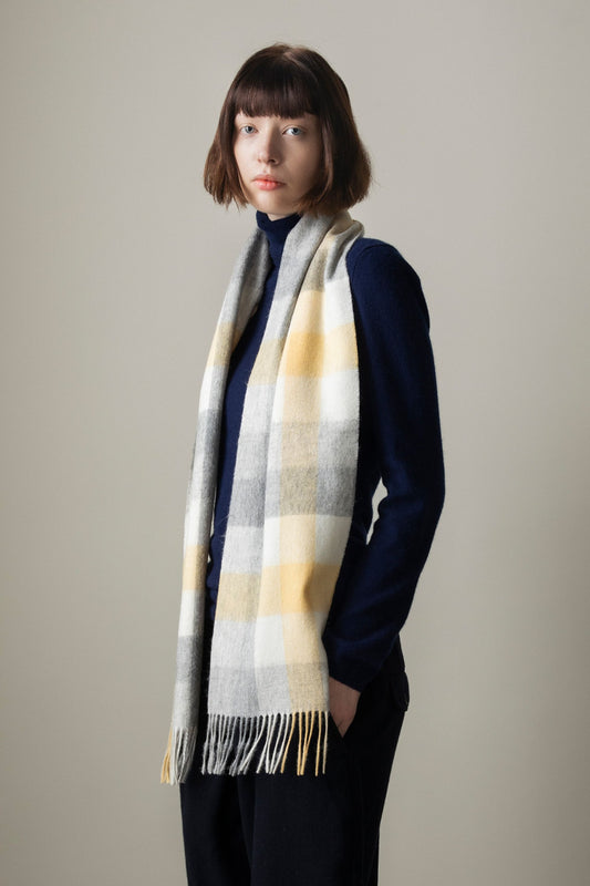 5 Square Check Lambswool Scarf - Butter