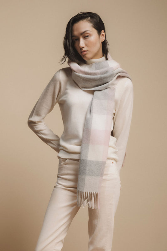 5 Square Check Cashmere Wide Scarf - Cherub