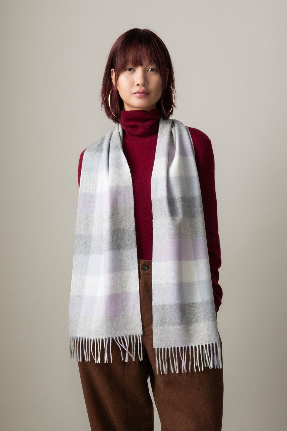 5 Square Check Cashmere Scarf - Lilac