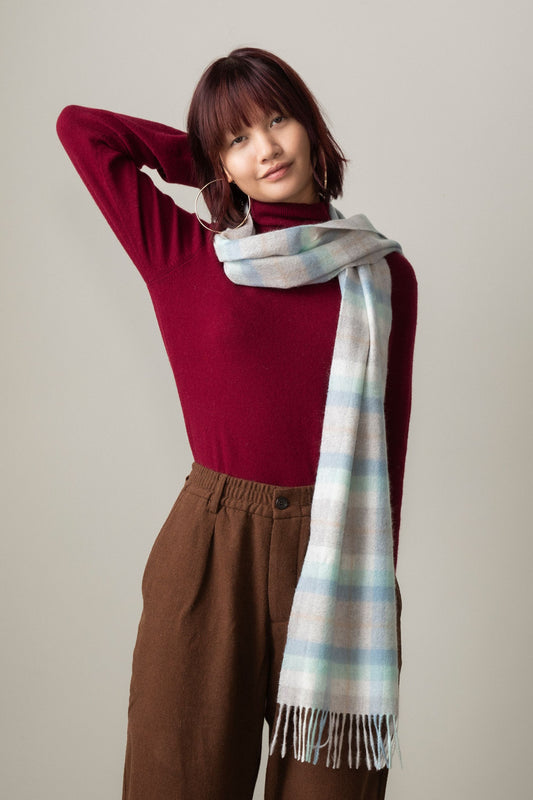 Contemporary Check Cashmere Scarf - Aqua