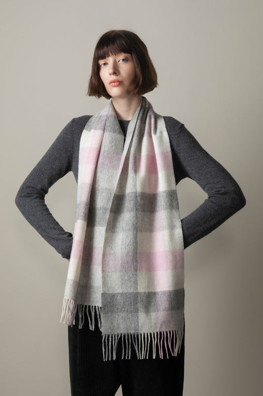 5 Square Check Lambswool Scarf - Cherub