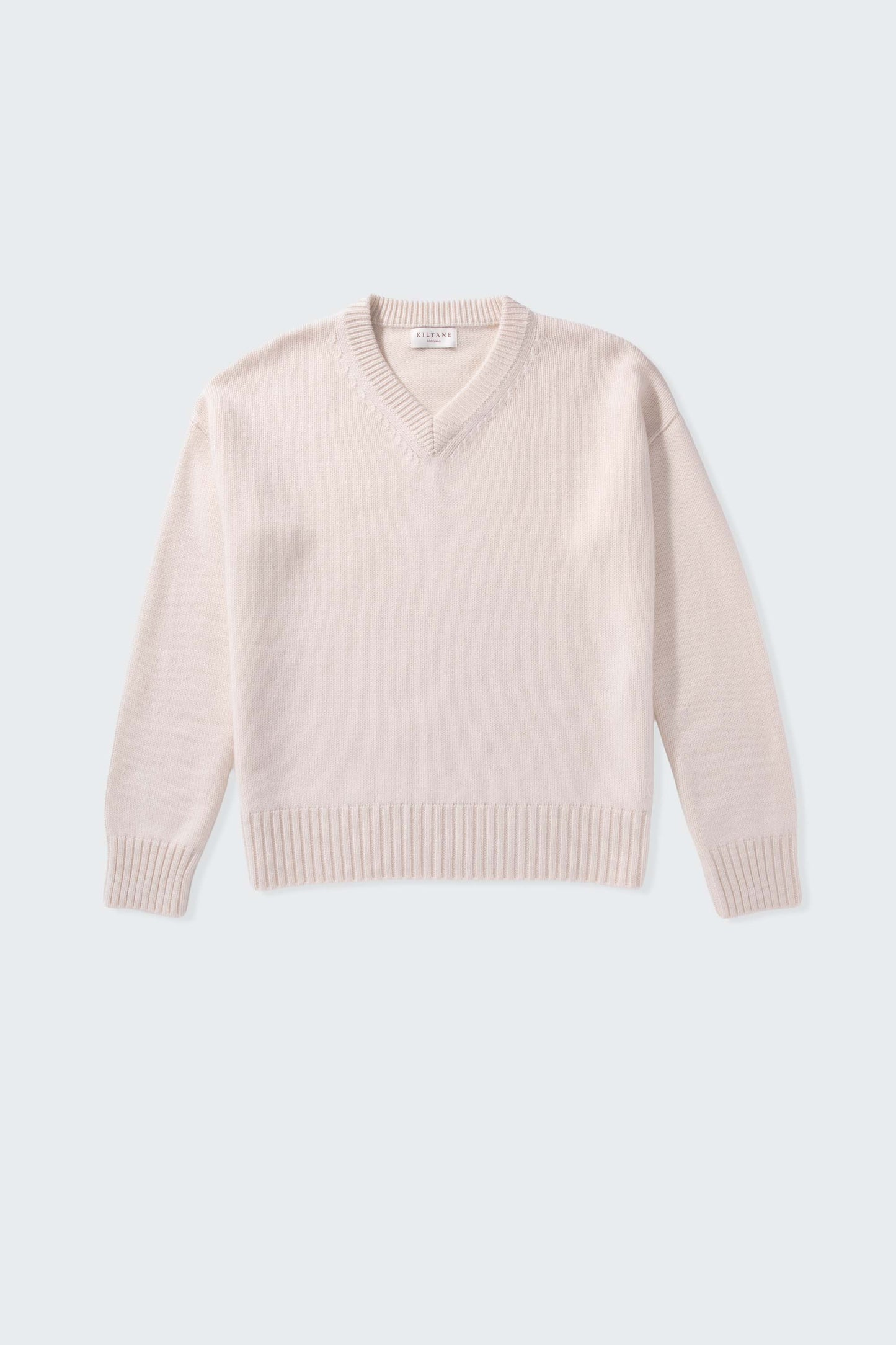 Unisex Cashmere V Neck Jumper - Cream
