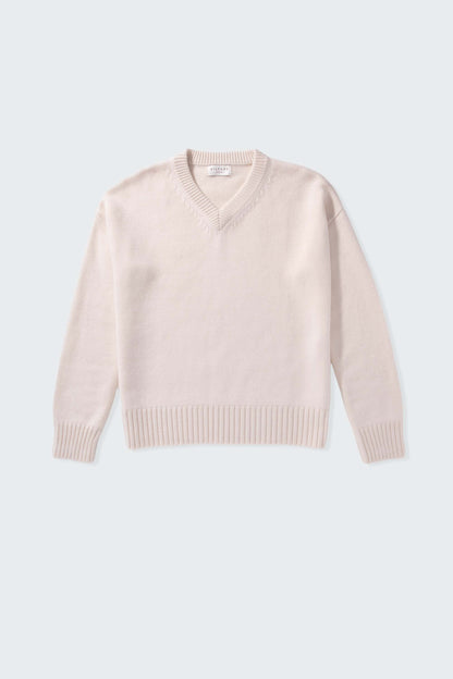 Unisex Cashmere V Neck Jumper - Cream