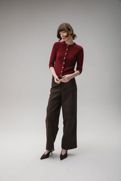 Women's New Town 3/4 Sleeve Cashmere Cardigan - Burgundy