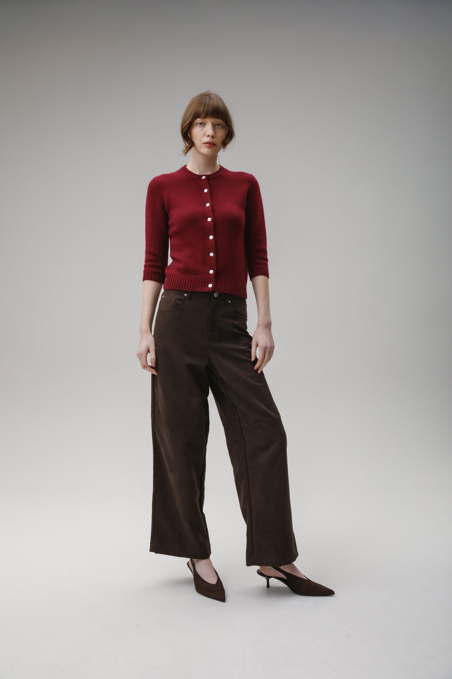 Women's New Town 3/4 Sleeve Cashmere Cardigan - Burgundy
