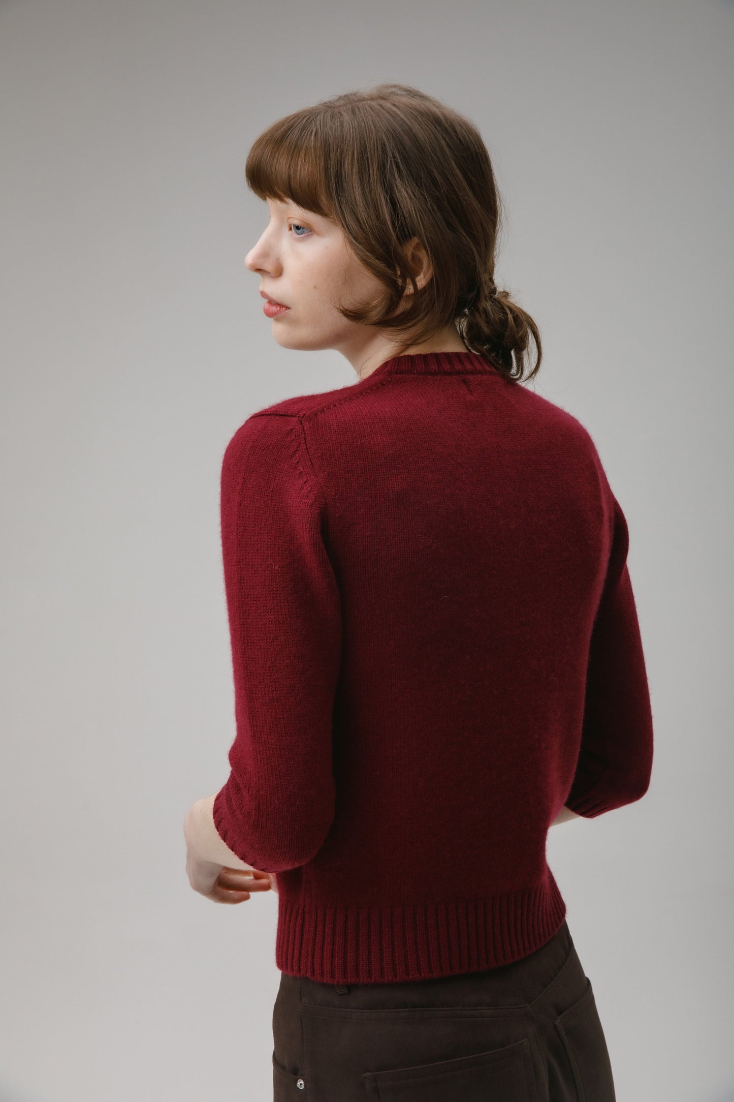 Women's New Town 3/4 Sleeve Cashmere Cardigan - Burgundy