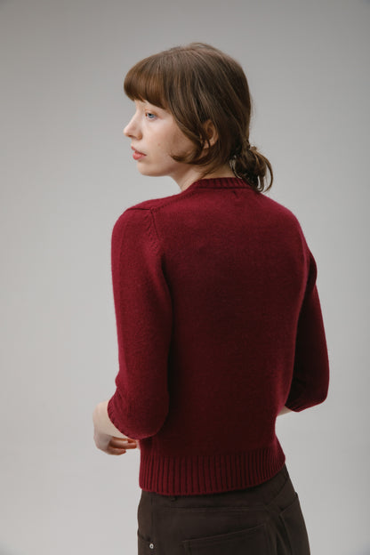 Women's New Town 3/4 Sleeve Cashmere Cardigan - Burgundy