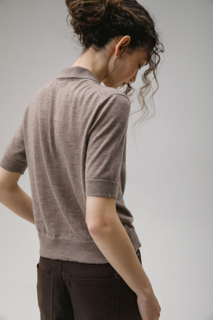Women's Cashmere Polo Cardigan - Taupe