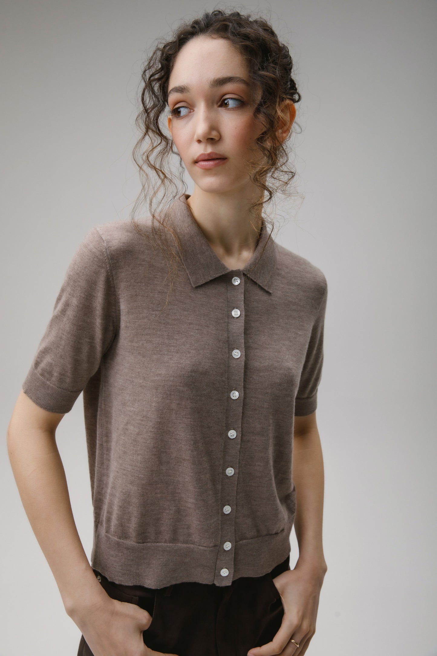 Women's Cashmere Polo Cardigan - Taupe