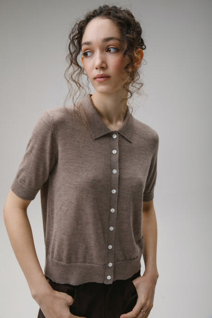 Women's Cashmere Polo Cardigan - Taupe