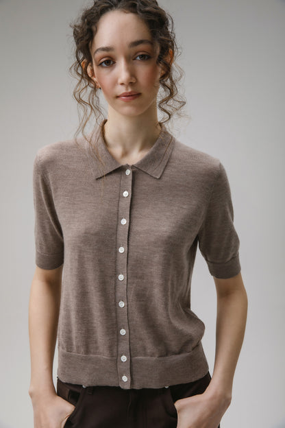 Women's Cashmere Polo Cardigan - Taupe
