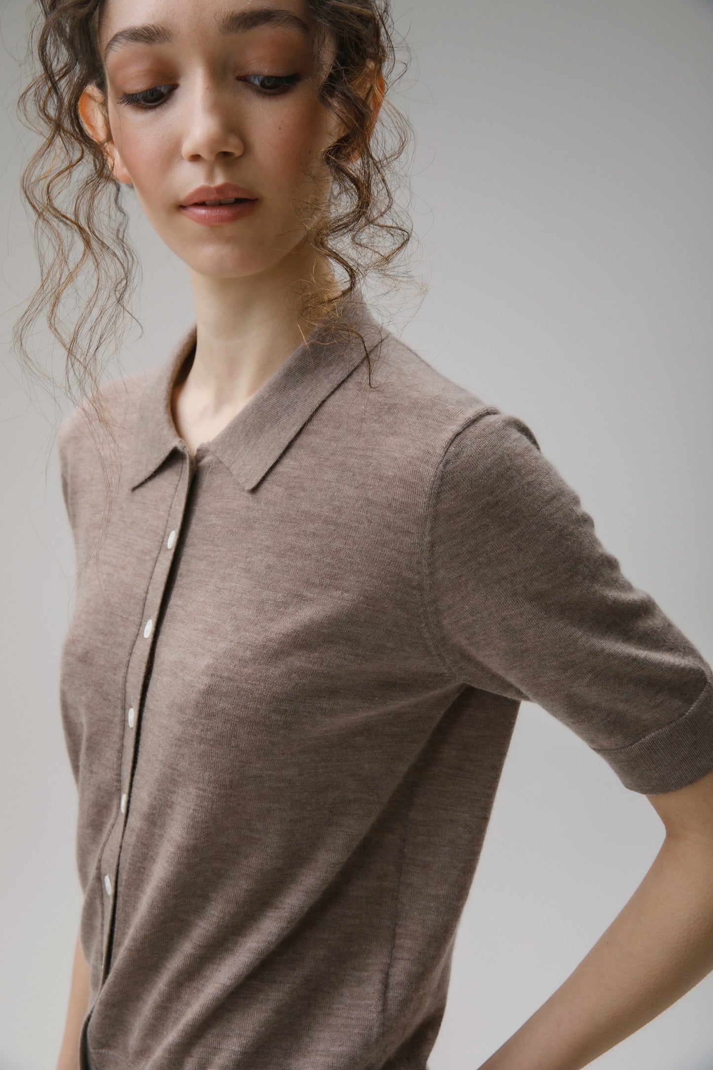 Women's Cashmere Polo Cardigan - Taupe