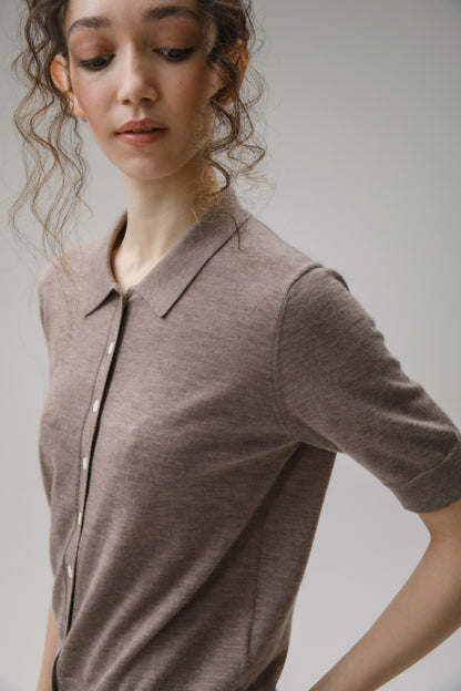 Women's Cashmere Polo Cardigan - Taupe