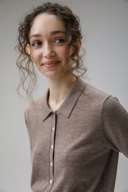 Women's Cashmere Polo Cardigan - Taupe