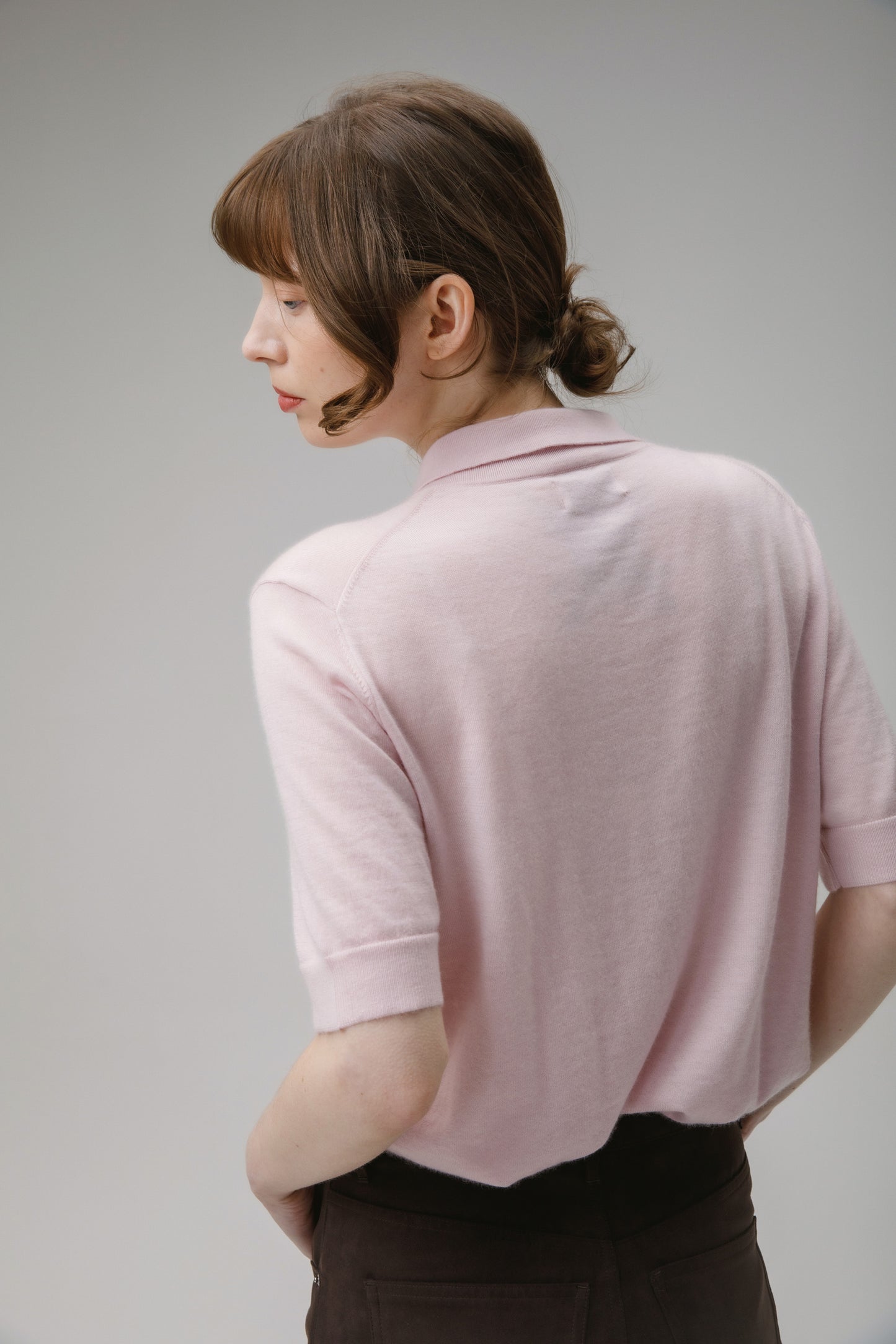 Women's Cashmere Polo Cardigan - Soft Pink