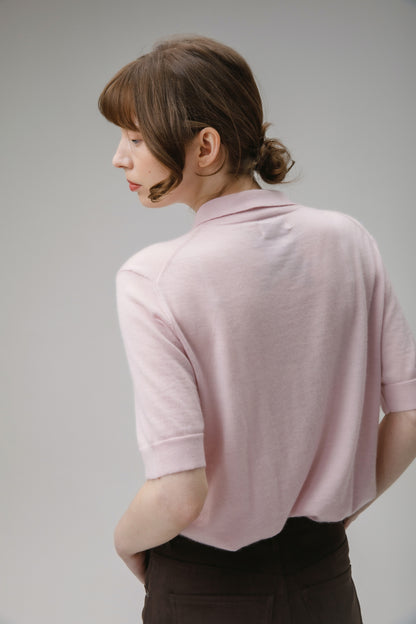Women's Cashmere Polo Cardigan - Soft Pink