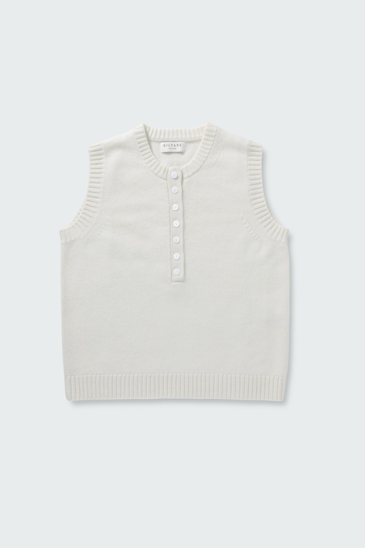 Women's Crew Neck Button Cashmere Vest - Soft White
