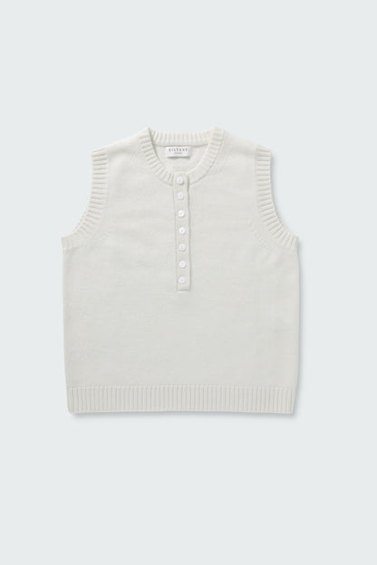 Women's Crew Neck Button Cashmere Vest - Soft White