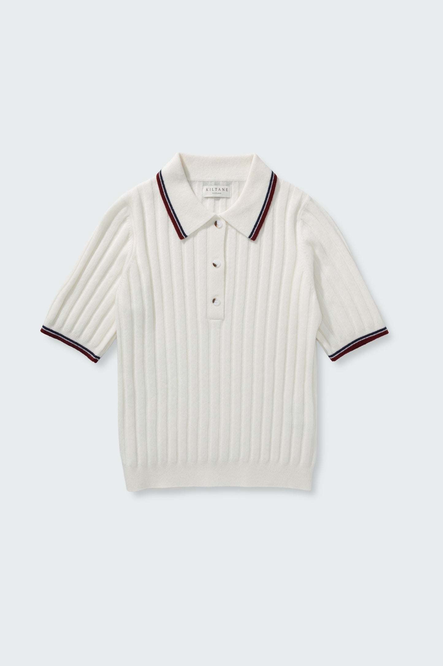 Ribbed Knit Cashmere Polo - Off White