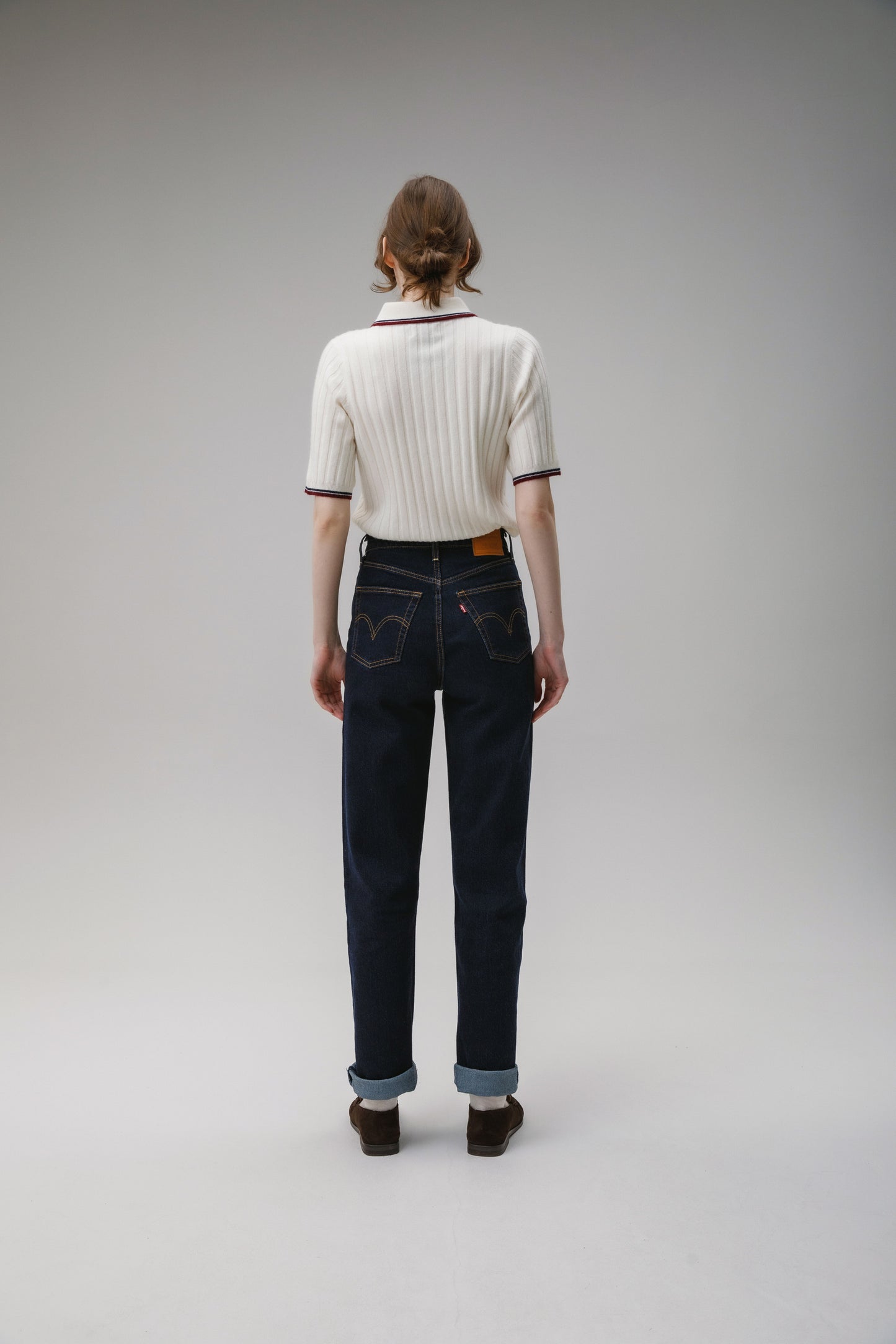 Ribbed Knit Cashmere Polo - Off White