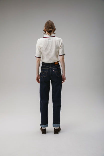 Ribbed Knit Cashmere Polo - Off White