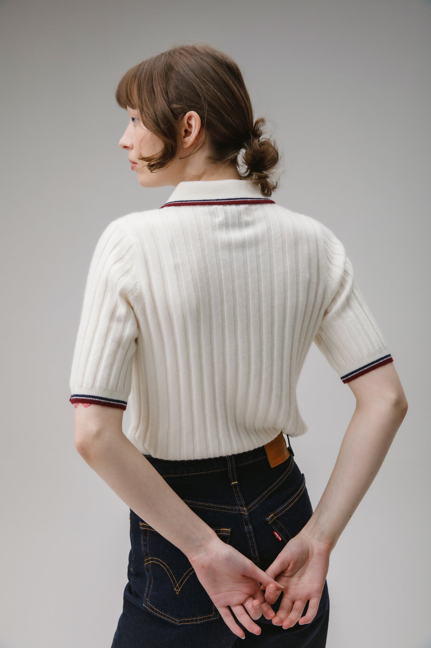 Ribbed Knit Cashmere Polo - Off White