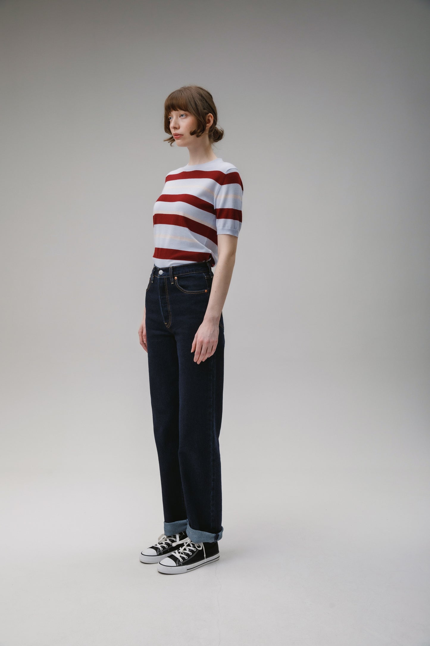 Stockbridge Stripe Cashmere T-Shirt - Pale Blue