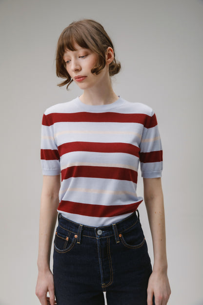 Stockbridge Stripe Cashmere T-Shirt - Pale Blue