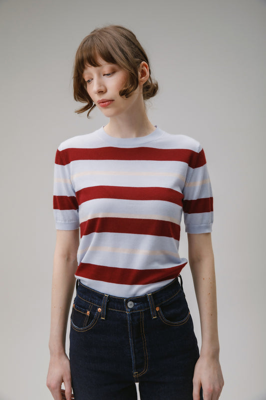 Stockbridge Stripe Cashmere T-Shirt - Pale Blue