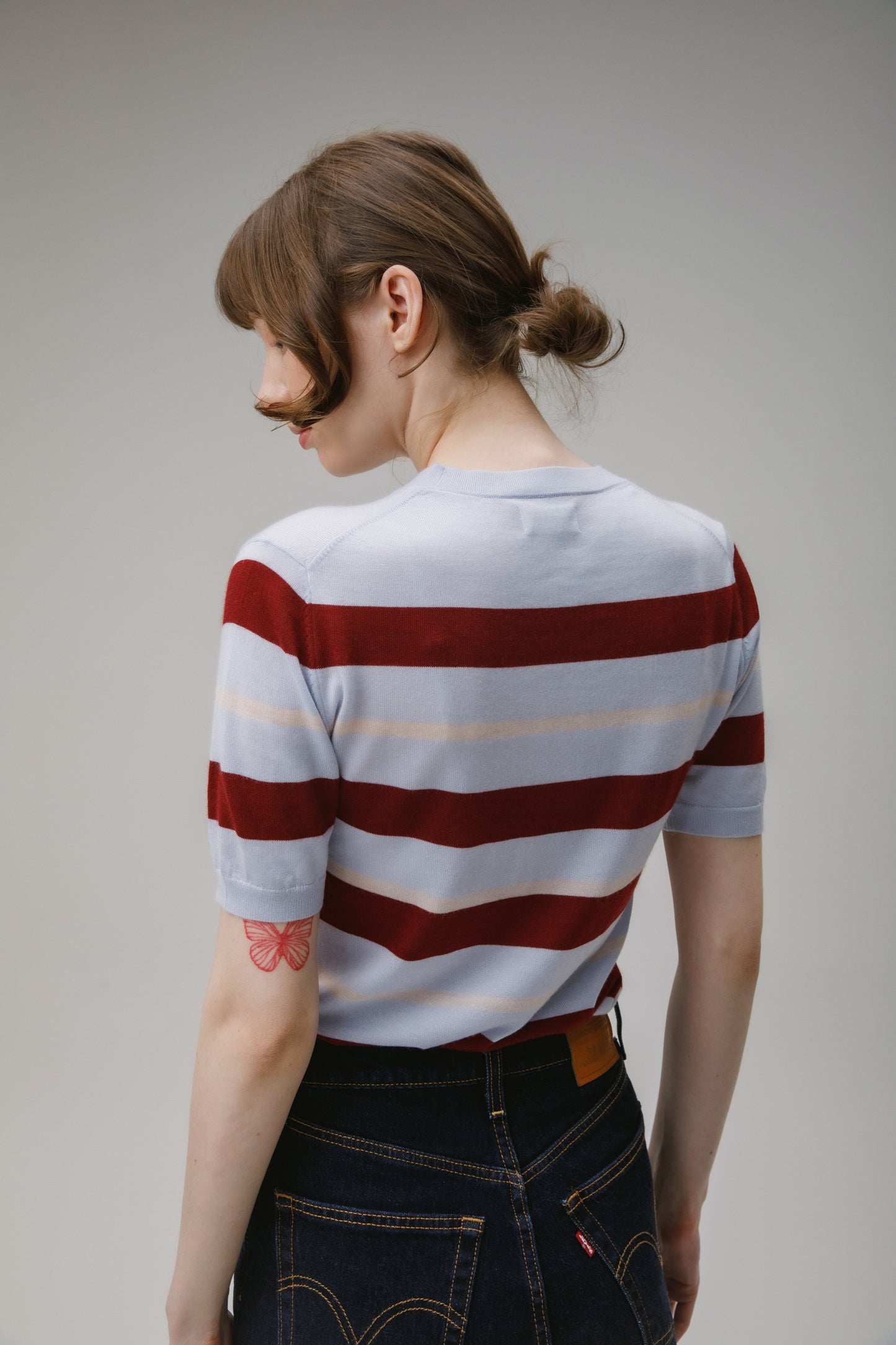 Stockbridge Stripe Cashmere T-Shirt - Pale Blue