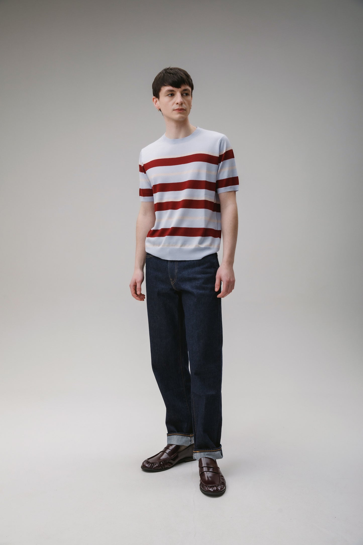 Stockbridge Stripe Cashmere T-Shirt - Pale Blue