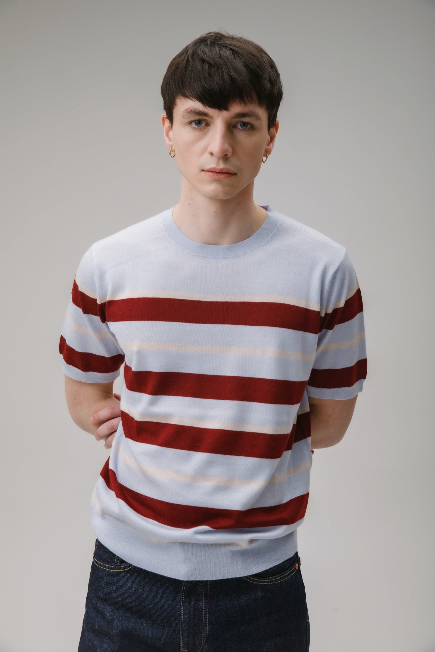 Stockbridge Stripe Cashmere T-Shirt - Pale Blue